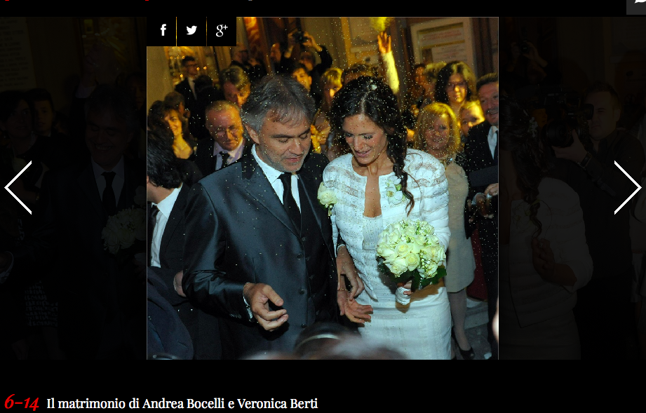 Andrea Bocelli: Nozze A Sorpresa Con Veronica Berti - Bigodino