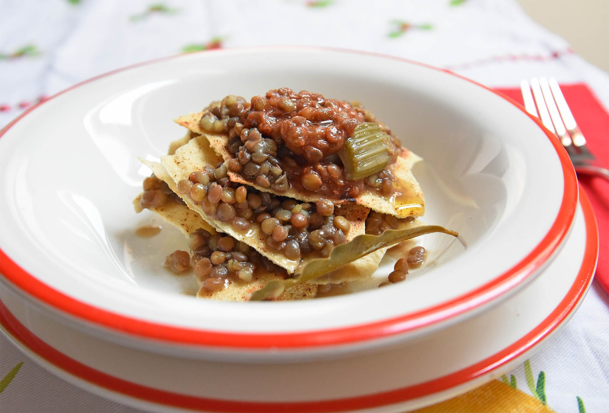 Lasagnetta con carasau e lenticchie avanzate