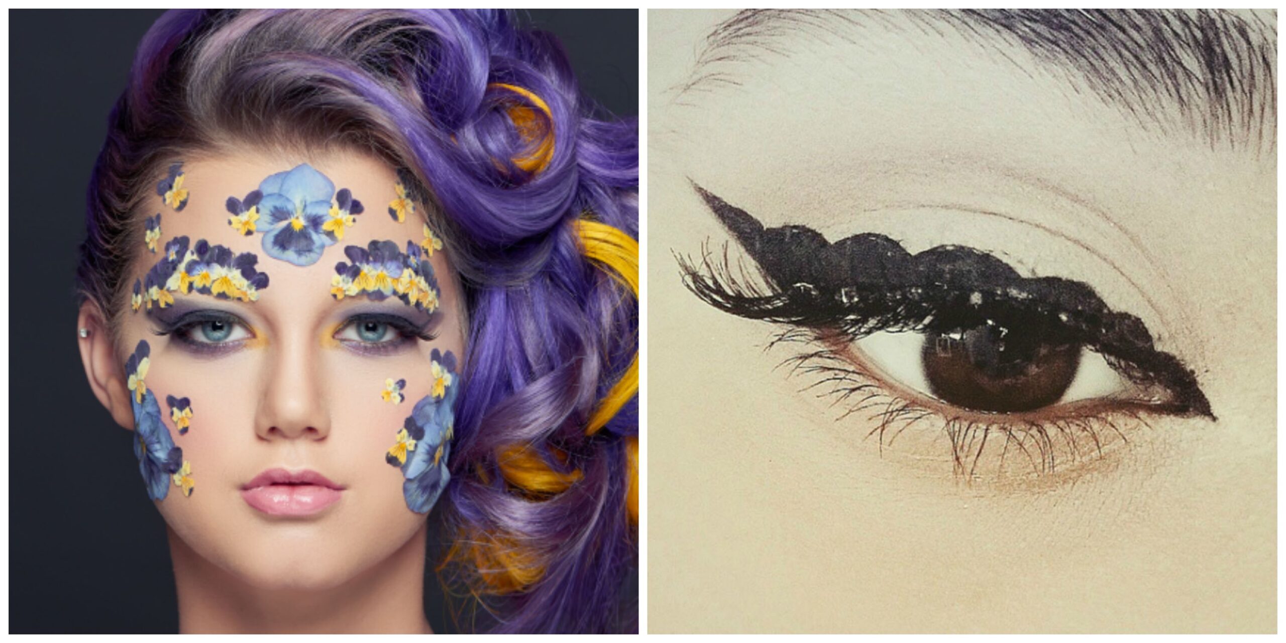 Idee make-up estivo 2016: trucco 3d con fiori essiccati e Bubble eyeliner