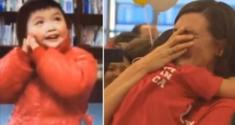 Il momento emozionante in cui la bambina incontra i suoi genitori adottivi