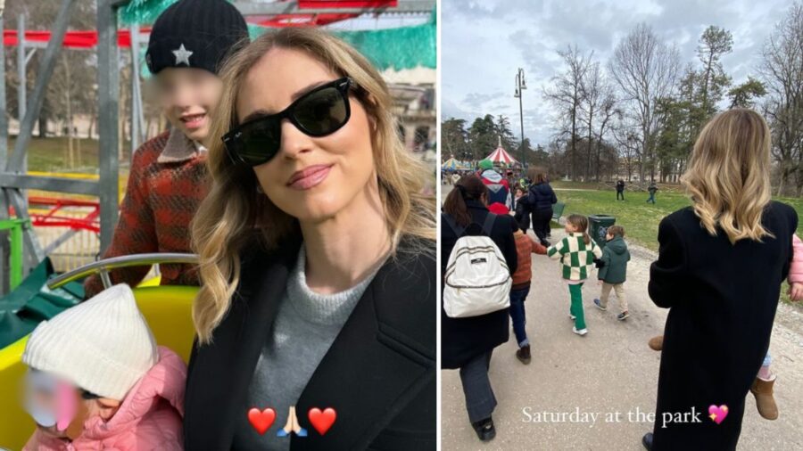 Chiara Ferragni al lunapark con i figli