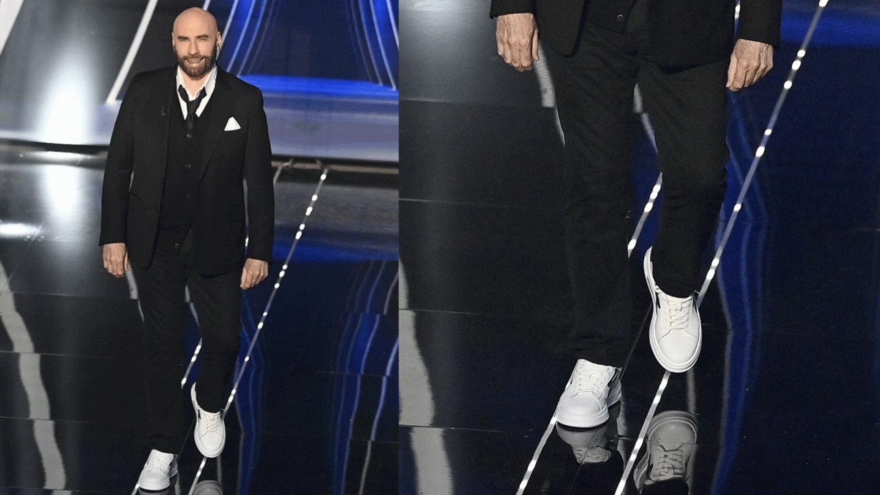 scarpe di John Travolta a Sanremo 2024