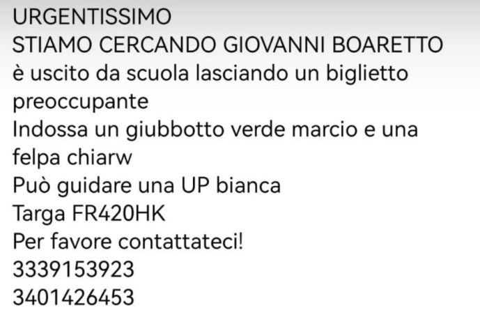 Scomparso 21enne nel padovano, ricerche in corso per giovanni boaretto