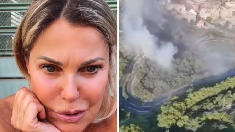 Patrizia Pellegrino fuori casa a causa di un incendio a Monte Mario